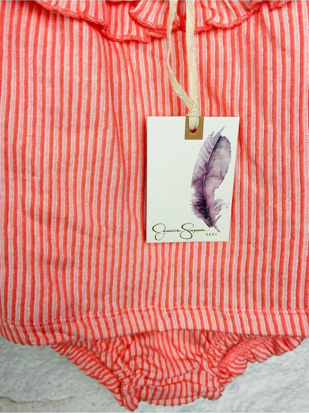 Jessica Simpson Coral & White Striped Ruffle Tie-Shoulder One-Piece W/ headband
